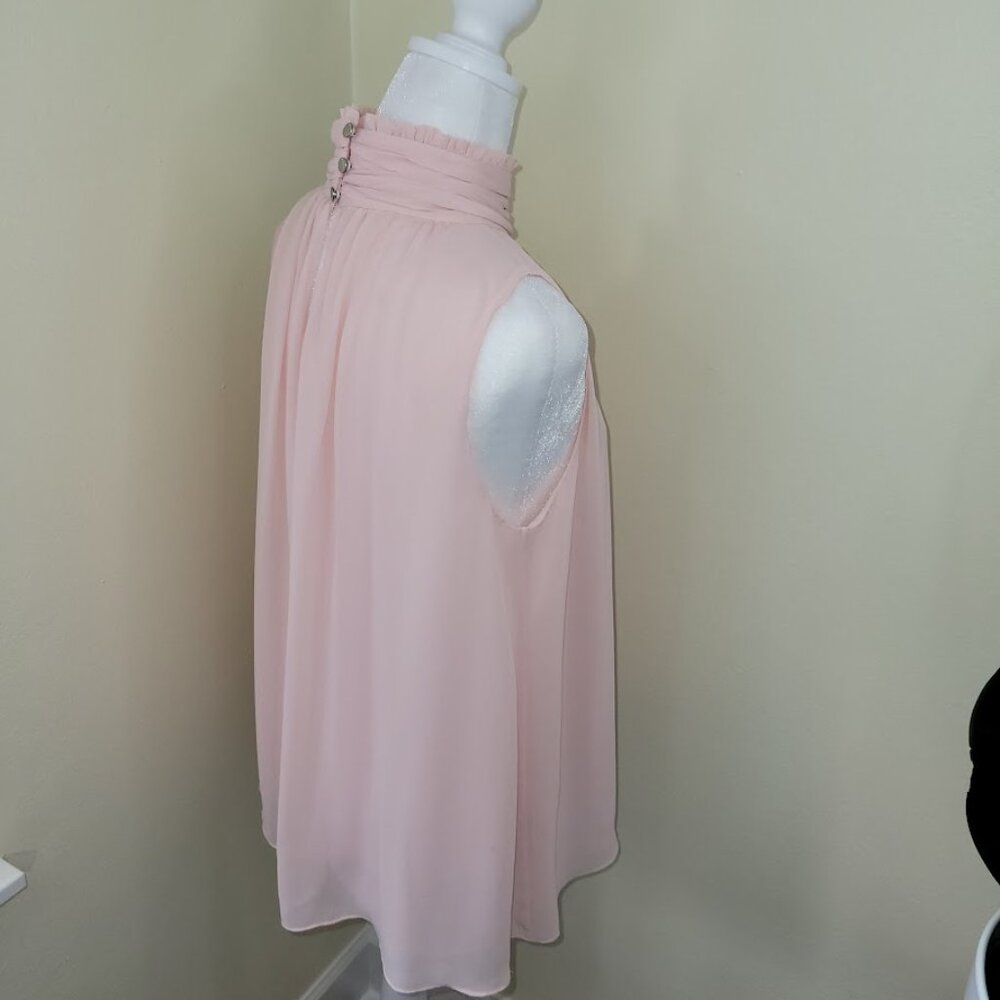 Vince Camuto Semi Sheer Sleeveless Ruffle Neck Blouse Pink Blush Size XS - Picture 7 of 14